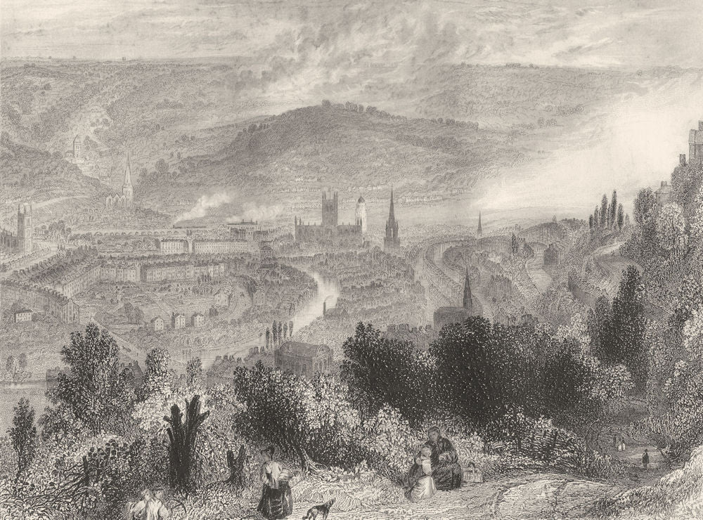 SOMERSET. Bath, from the Beacon Hill 1850 old antique vintage print picture